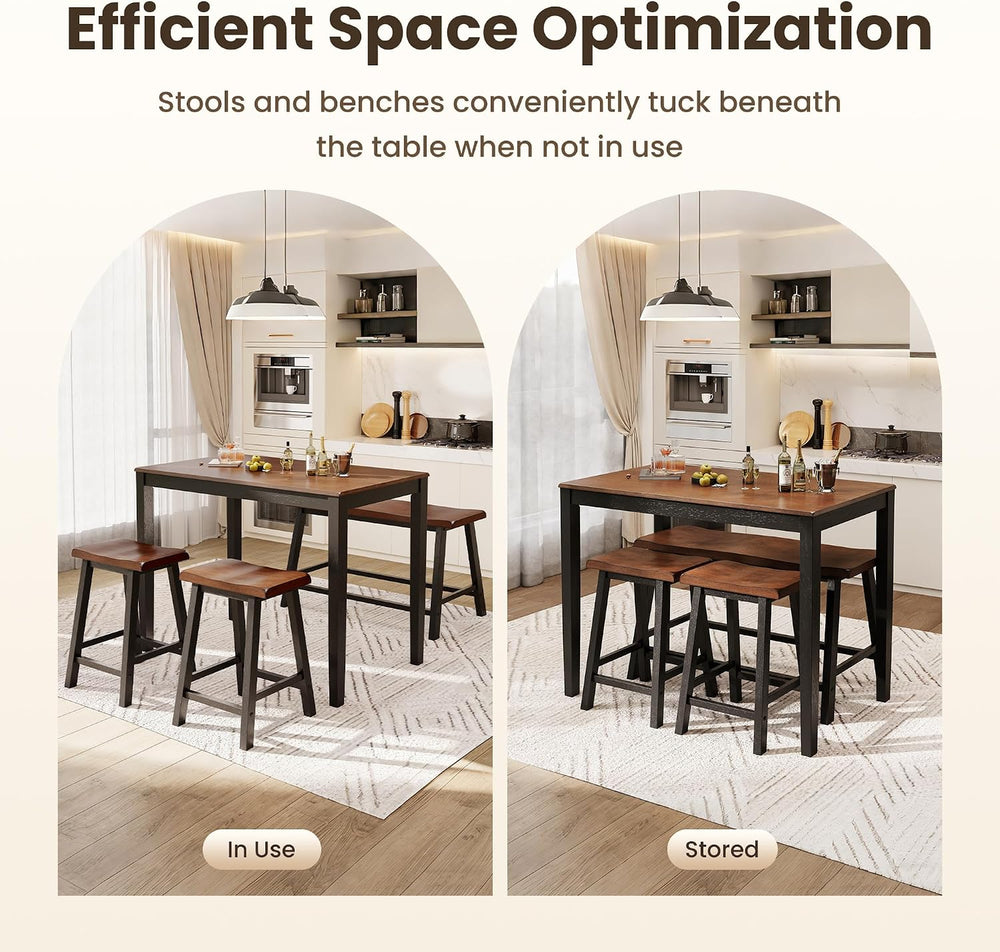 PHI VILLA Dining Table Set for 4, Kitchen Table Set with Bench and Chairs, So...