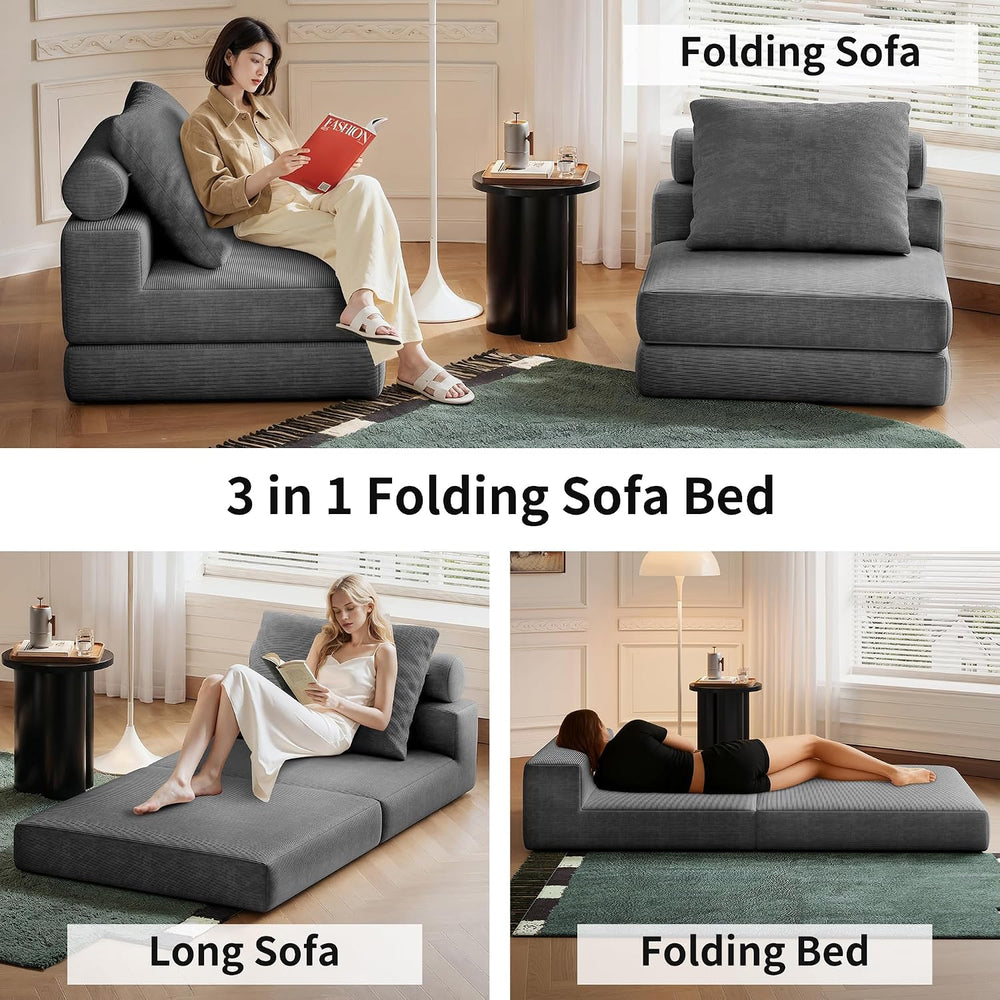 Folding Sofa Bed, 3-in-1 Convertible Sleeper Chair Bed with Pillows, Foldable...