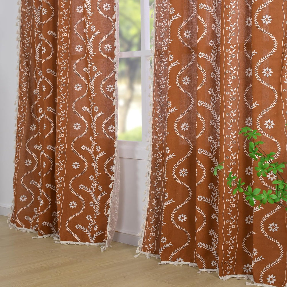 Schweek Terracotta Boho Curtains 63 Inches Long 2 Panels for Kitchen