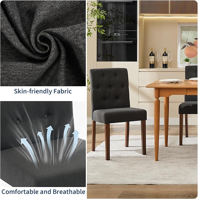 Upholstered Dining Chairs Set of 2, Modern Fabric Kitchen Side Chairs with St...