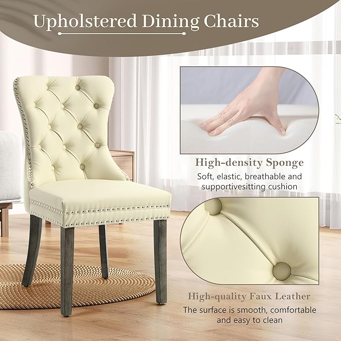 KCC Faux Leather Dining Chairs Set of 4, Upholstered High-end Tufted Dining R...