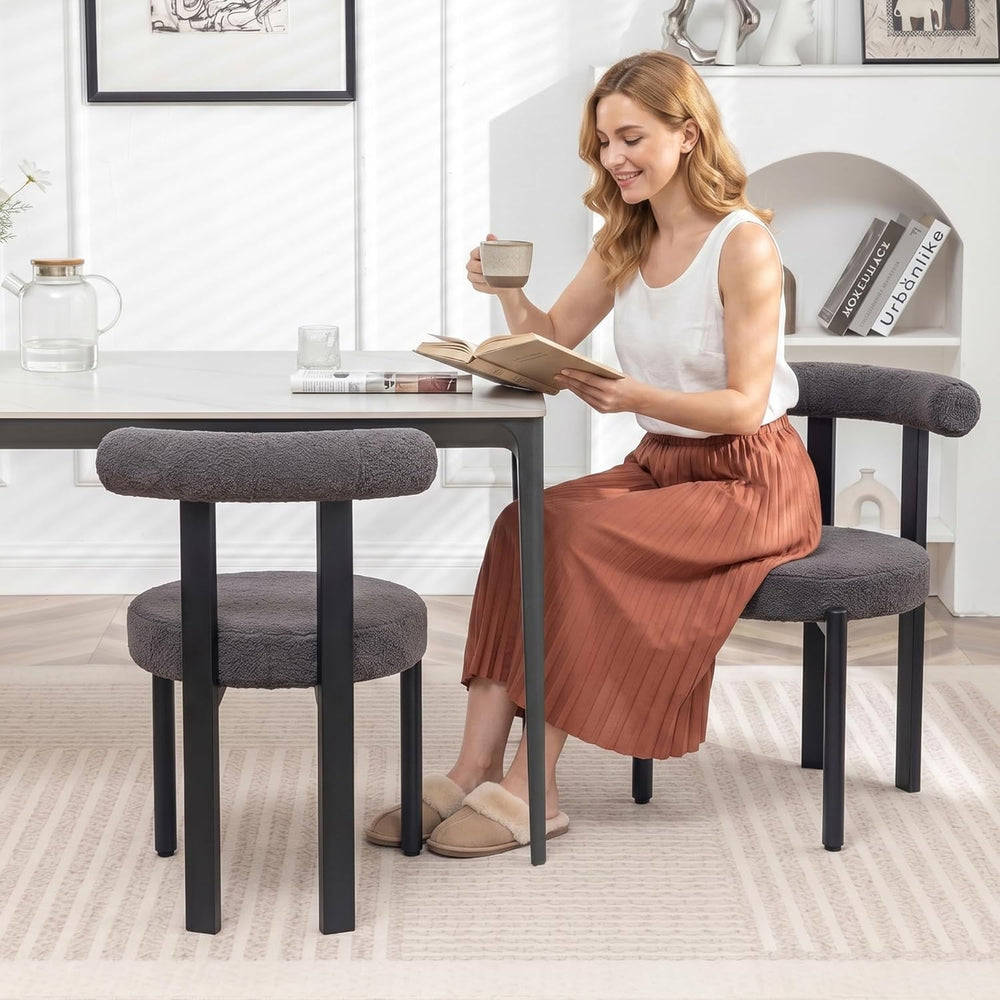 Boucle Dining Chairs Set of 4 Kitchen & Dining Room Chairs(Gray) | Mid Ce...
