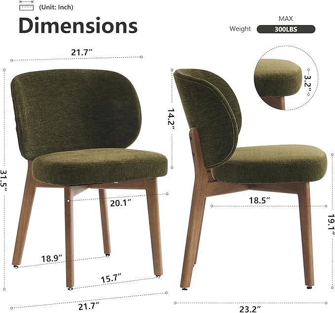 YOUNIKE Olive Green Dining Chair with High Back Single Mid Century Modern Kit...