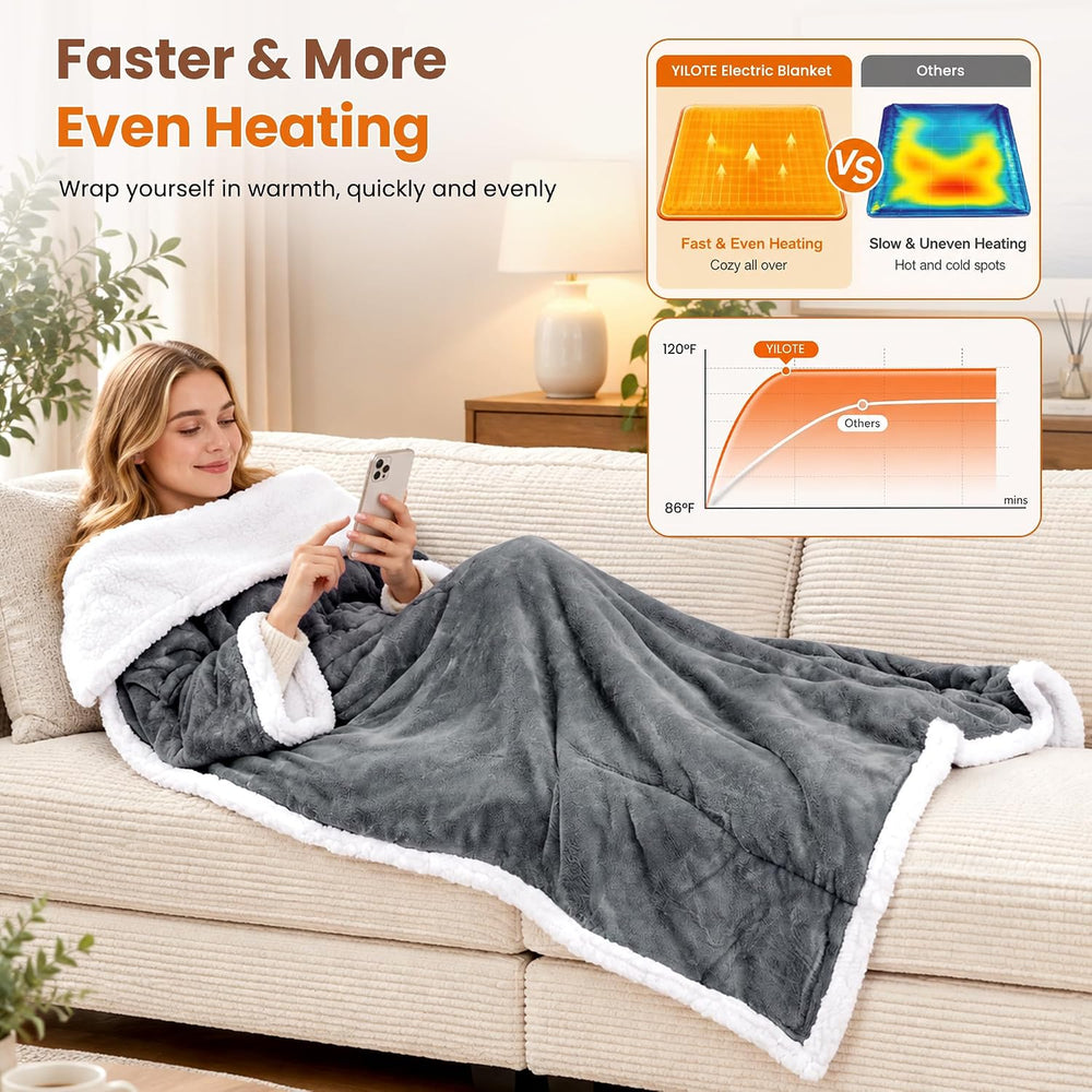 Electric Flannel Wearable Heated Throw Blanket with Foot Pocket & Sleeves...