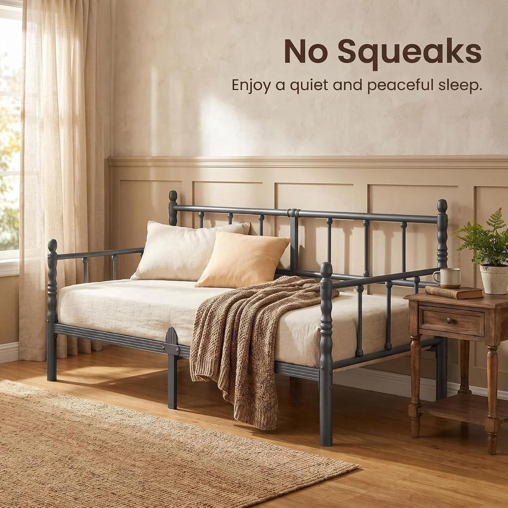 12 Inch Twin Metal Daybed Frame with Vintage Headboard