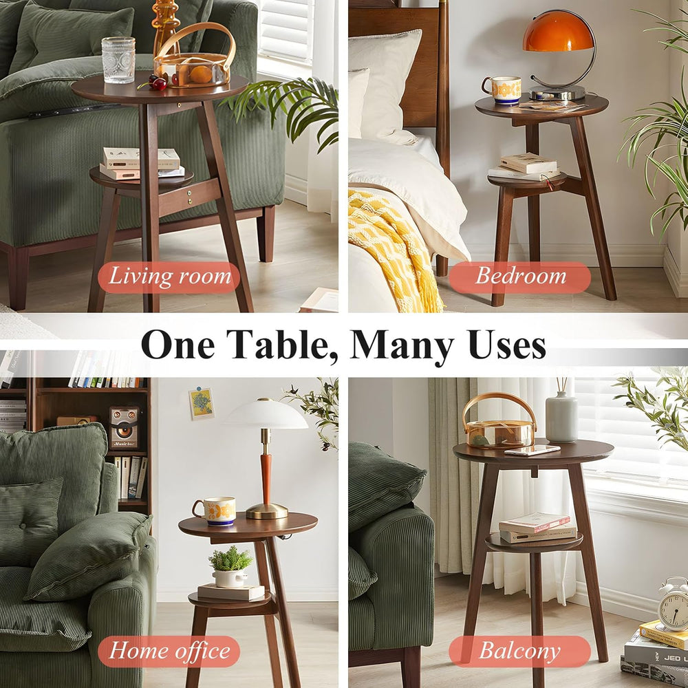 Side Table, 2-Tier Round End Tables Living Room, Mid Century Modern Side Tabl...