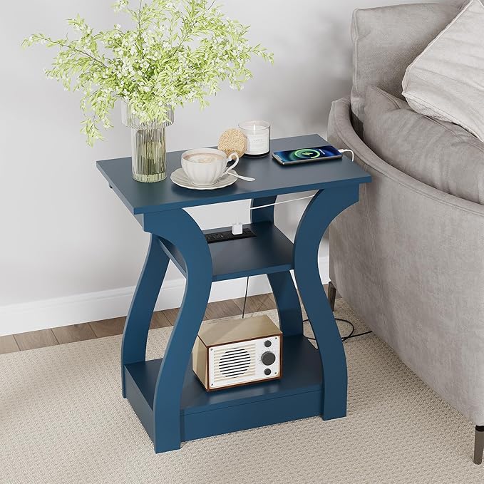 End Tables Living Room, End Table end Table with Charging Station and USB,Nav...
