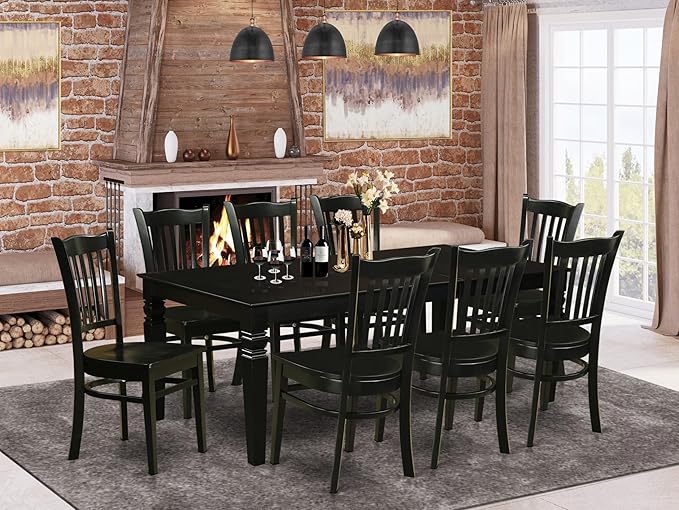 East West Furniture LGGR9-BLK-W 9 Piece Modern Dining Table Set Includes a Re...