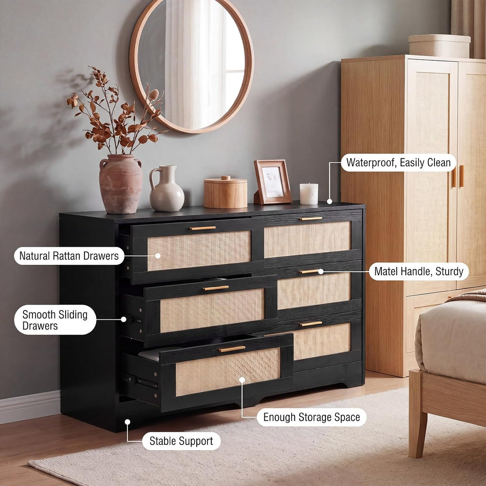 Dresser for Bedroom 6 Drawer Dresser Bedroom Furniture Storage for Bedroom Li...