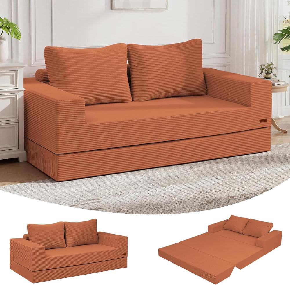 COMAX Boneless Loveseat, 59" Convertible Sofa Bed, Folding Small Futon