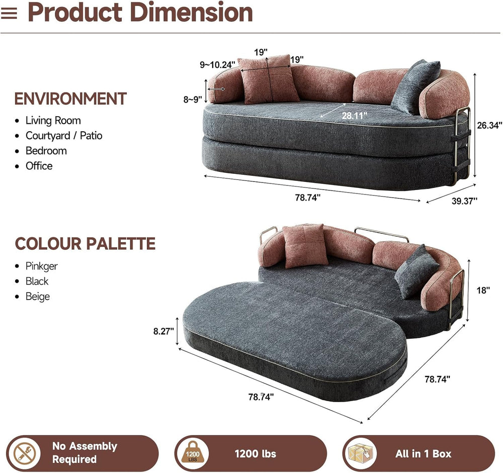 79" Queen Sleeper Sofa Bed, No Assembly Convertible Pull Out Futon Couch