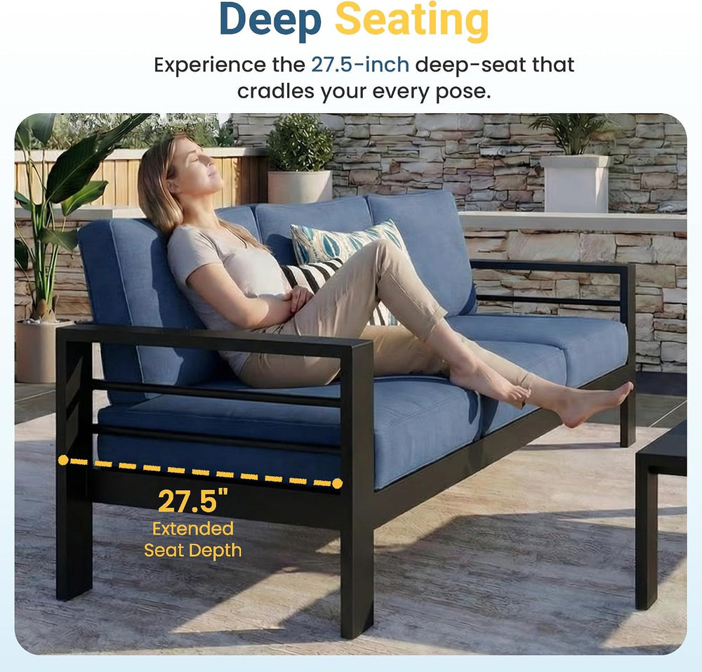 Wisteria Lane Aluminum Outdoor Sofa, 2 Seats Patio Couch All-Weather Rust-Pro...