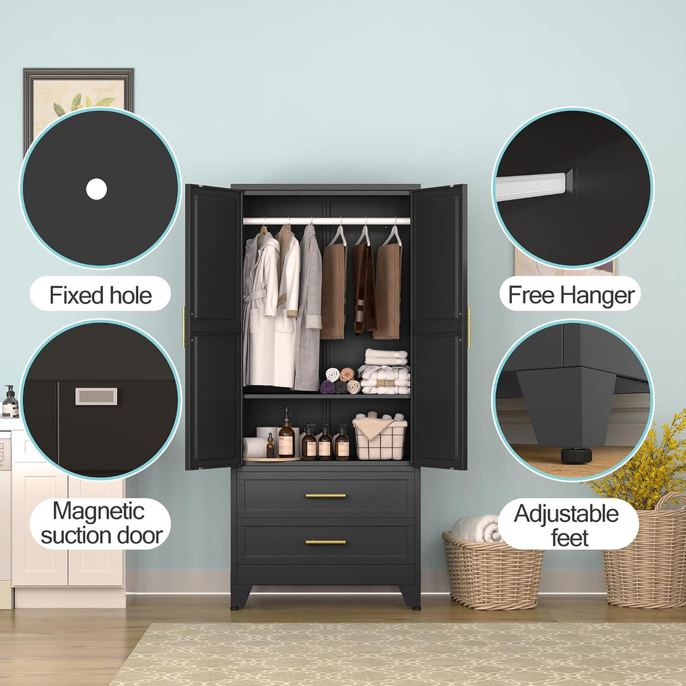 erosoei Metal Armoire Wardrobe Closet, 71 "Metal Clothing Storage Cabinet