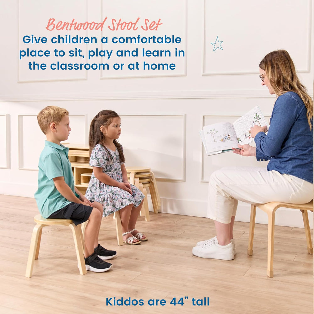 ECR4Kids Bentwood Stackable Stools, 12in Seat Height, Classroom Furniture, Na...