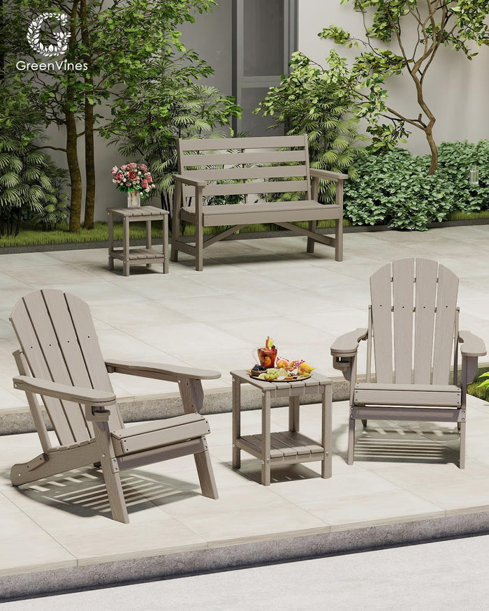 GREENVINES Outdoor Side Table, HDPE 2-Tier Adirondack Tables, Wood Grain