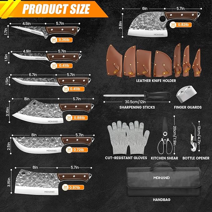 MDHAND Butcher Knife Set, Heavy Duty Meat Cleaver, Fillet Knives, Meat Cutting