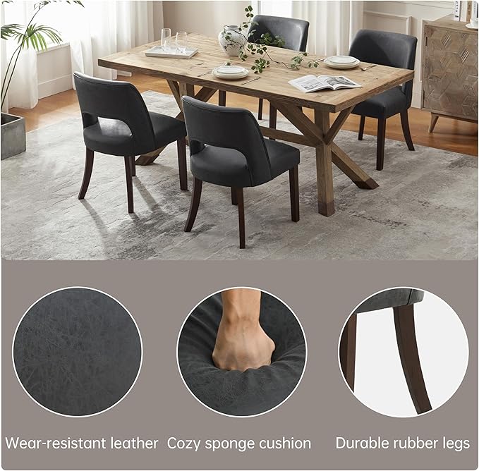 VKNOW Modern Dining Chairs Set of 6, Faux Leather Upholstered Dining Room Cha...