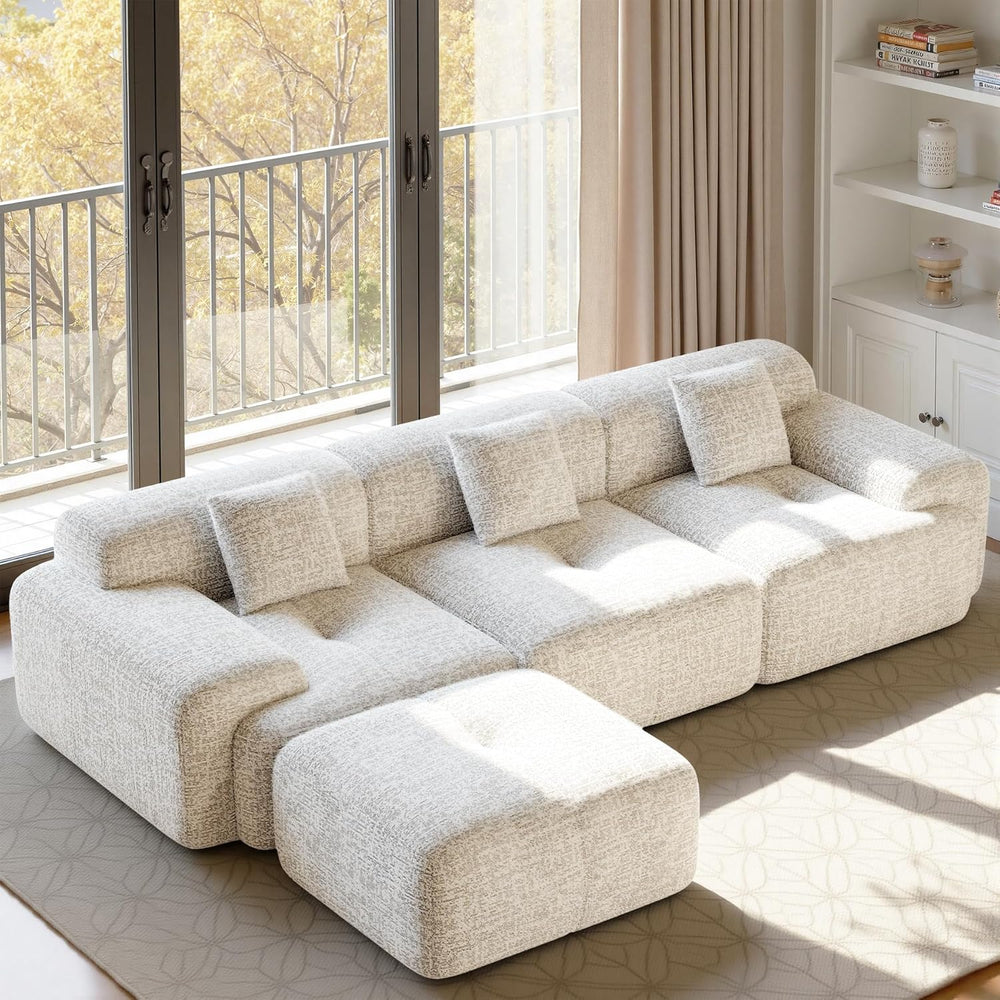 122" L Shaped Convertible Modular Couch, Cloud Couch Sectional with Otto...