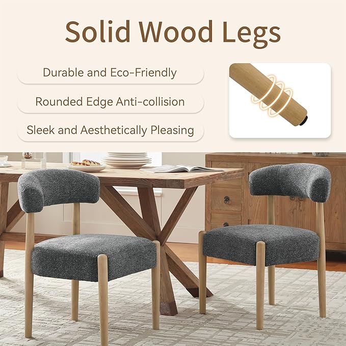 VKNOW Wooden Dining Chairs Set of 2, Modern Upholstered Dining Room Chairs wi...