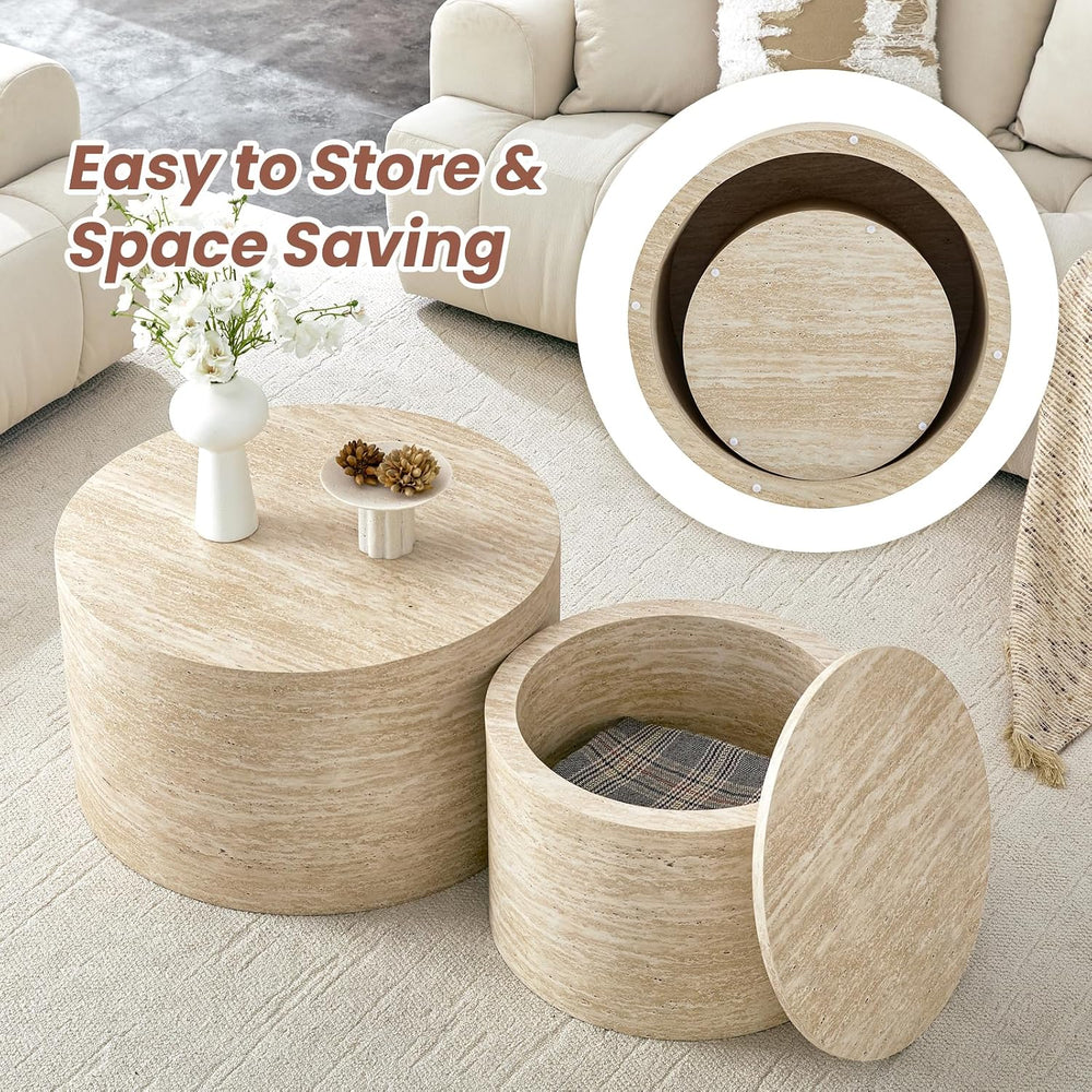 LKTART Round Nesting Coffee Table Set of 2, Modern Small Circle Coffee Table ...