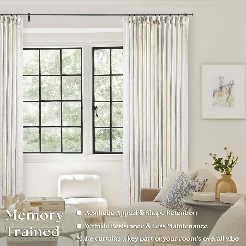 TWODRAPES 90 Inch Pinch Pleated Linen Textured Curtains 2 Panels, Natural