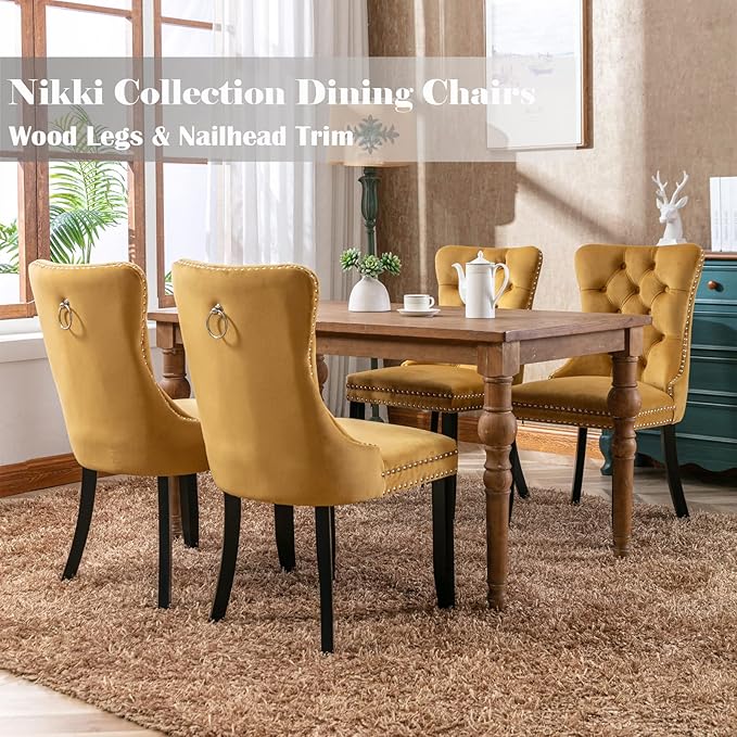 Velvet Dining Chairs Set of 4, Upholstered Dining Room Chairs with Back Ring ...