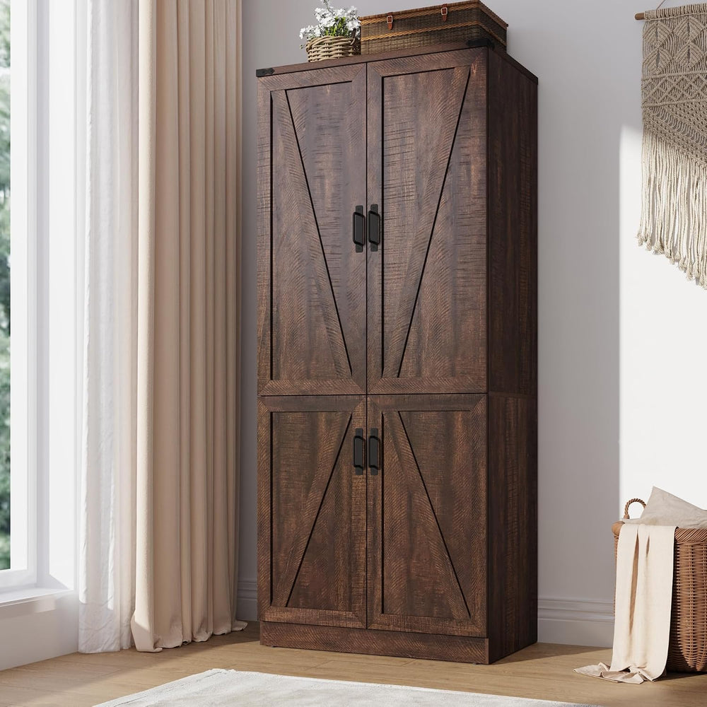 75" Tall Farmhouse 2 Doors Armoire Wardrobe Closet with LED,Freestanding...