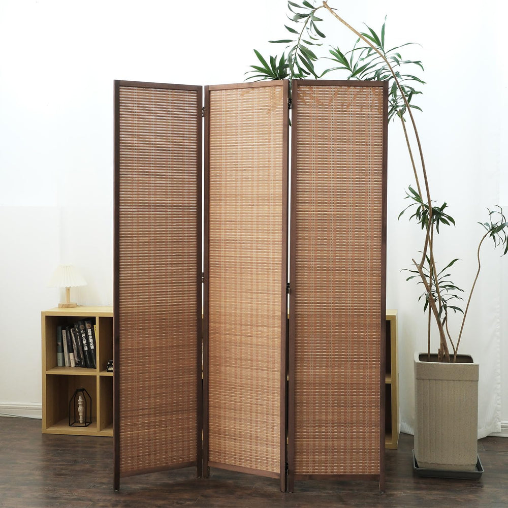 Furnnylane 3 Panel Bamboo Room Divider - 5.6 ft Tall Folding Privacy Screen f...