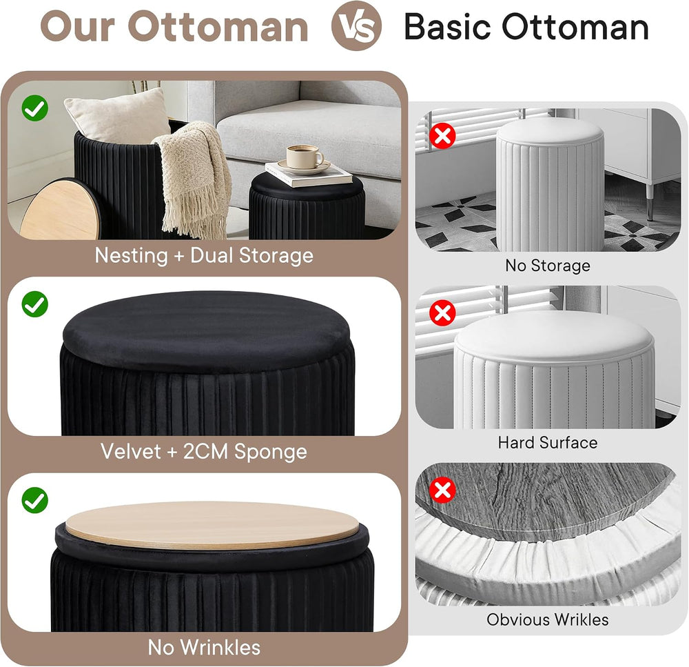 DUMOS Round Ottomans with Storage Set of 2, Vanity Stool, Foot Stool