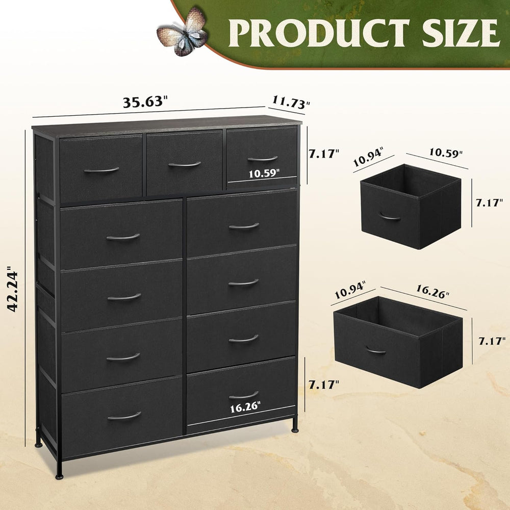 WLIVE Tall Dresser for Bedroom, 11 Drawer Chest of Drawers, Charcoal Black