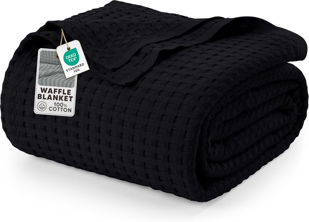 Utopia Bedding 100% Cotton Waffle Blanket Queen Size Black, 90x90 Inch