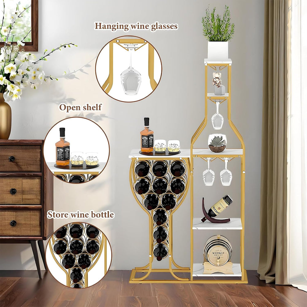 5-Tier Wine Rack Freestanding Floor, 11 Bottles Modern Wooden Wine Holder-Sto...