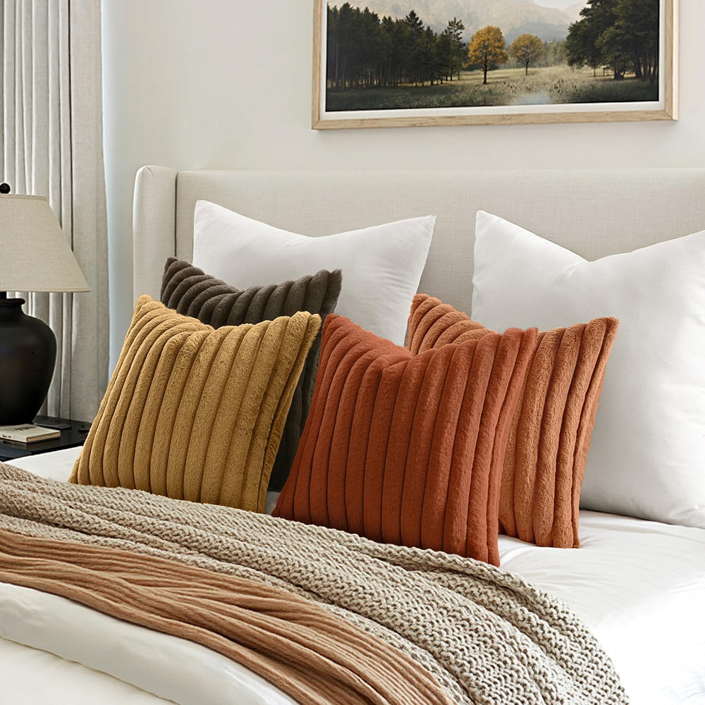 MIULEE Fall Rust Orange Faux Fur Plush Decorative Throw Pillow Covers18x18
