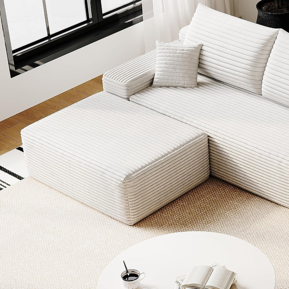 37.4" Plush Corduroy Ottoman, Upholstered Cloud Ottoman for Boneless Cou...