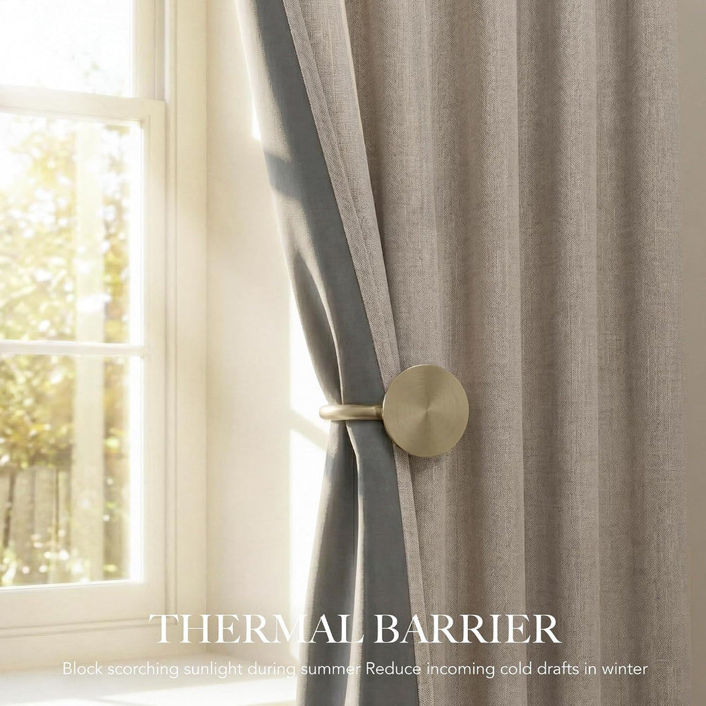 RYB HOME Beige Linen 100% Blackout Curtains 108 Inch Long for Bedroom