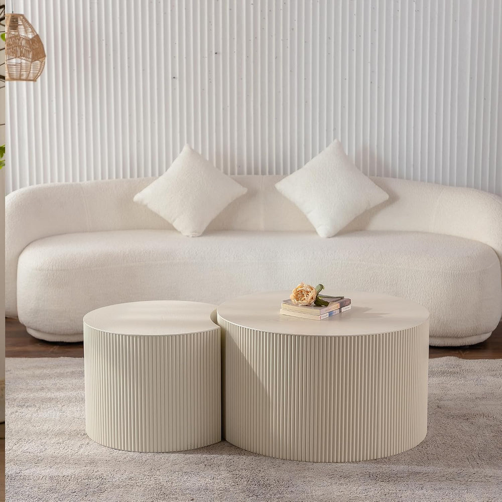 Nesting Coffee Table Set of 2, Round & Crescent Moon Wood Coffee Table an...