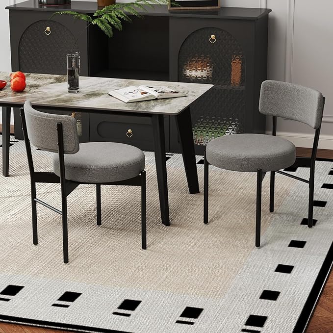 Giantex Boucle Dining Chairs Set of 4, Sherpa Upholstered Kitchen Chairs w/Cu...