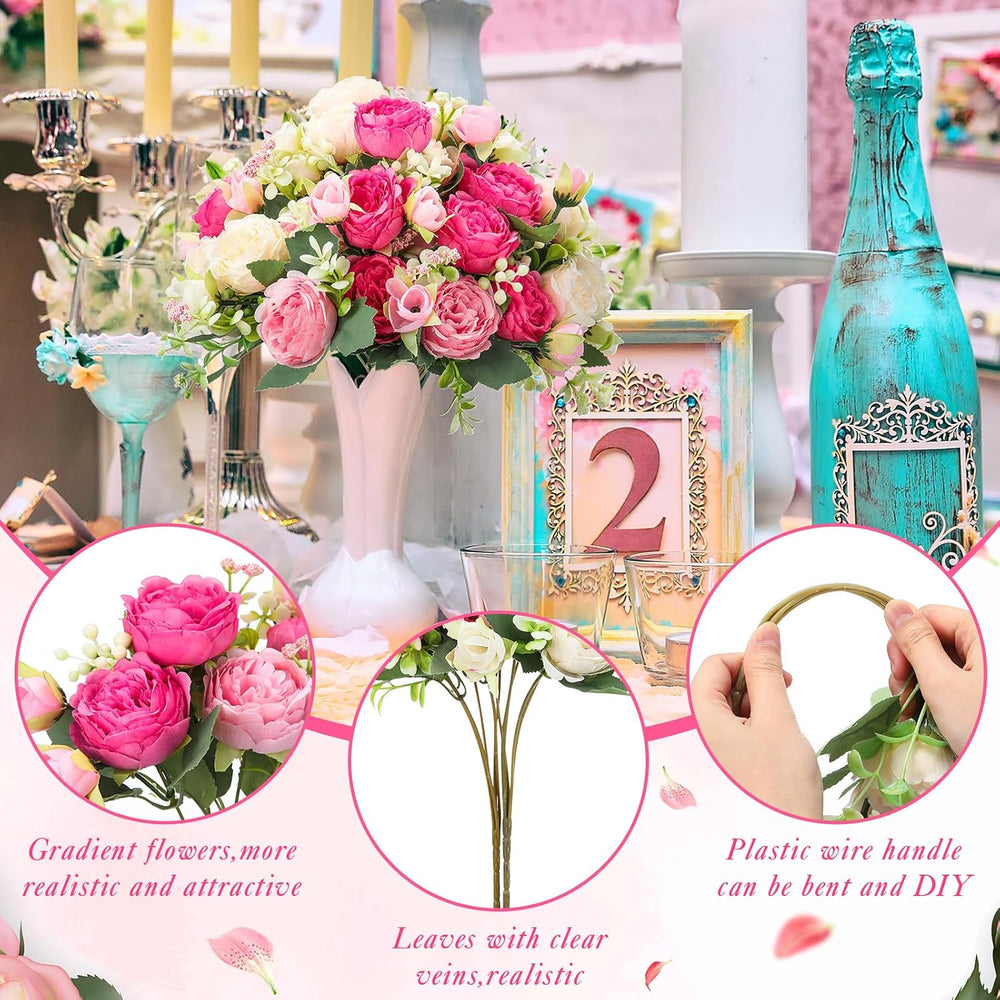 Geosar 8 Bundles Artificial Peonies Flowers,Bright Color