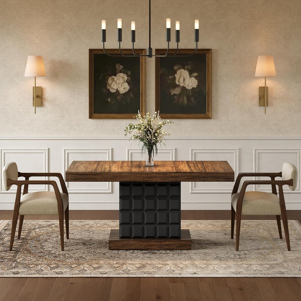 LITTLE TREE 63" Modern Dining Table, Rectangular Dinner Table for 4-6, F...