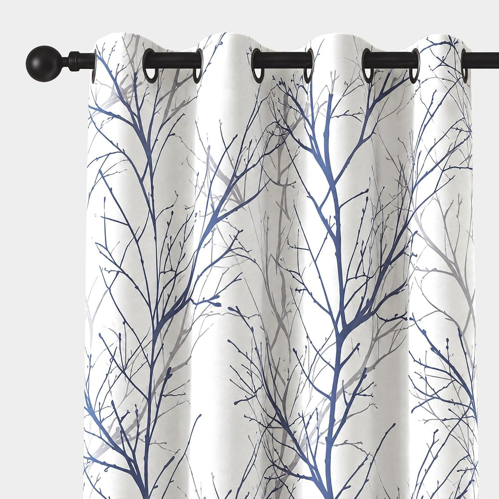 FMFUNCTEX 100% Blackout Blue Grey Tree Branch Curtains 84 Inch 1 Panel