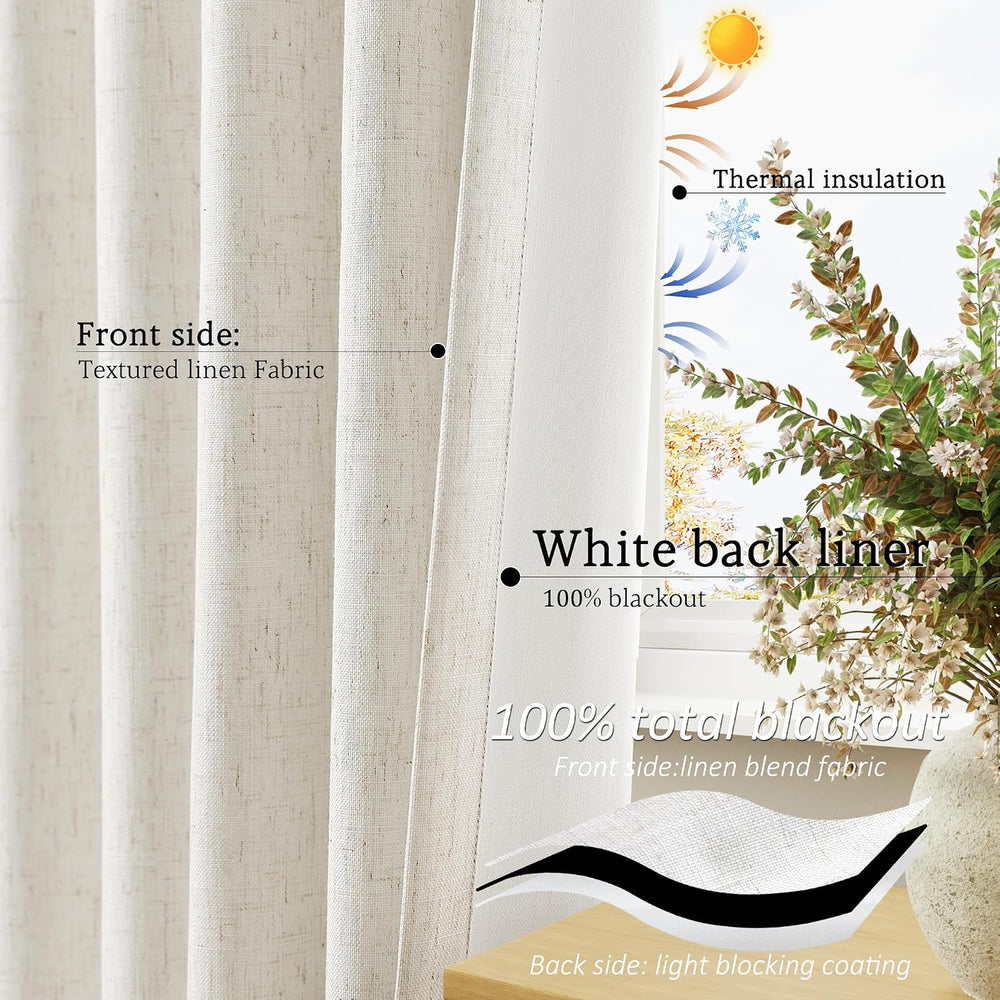 Jowels Natural Linen Grommet Blackout Curtains 84 Inches Long for Bedroom
