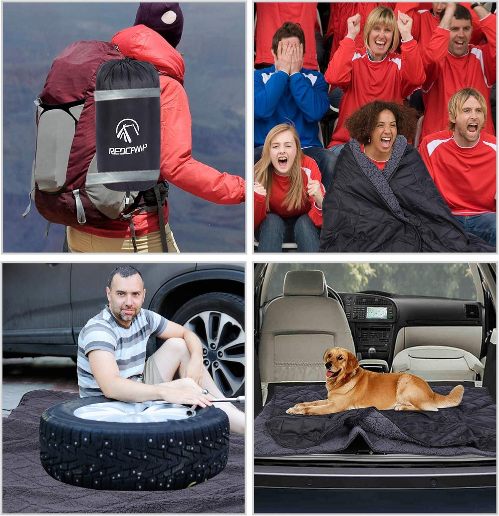 REDCAMP Large Camping Blanket with Sherpa Lining, Black 79"x59"