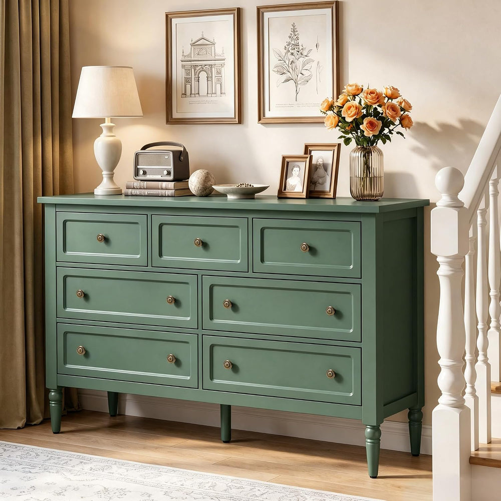 RoyalCraft 7 Drawer Dresser for Bedroom, 53" Wide Vintage Chest of Drawers