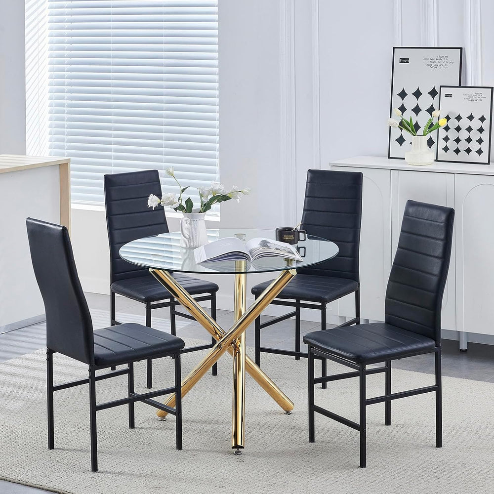 36" Round Glass Dining Room Table with Glass Top and Chrome Legs for Kit...
