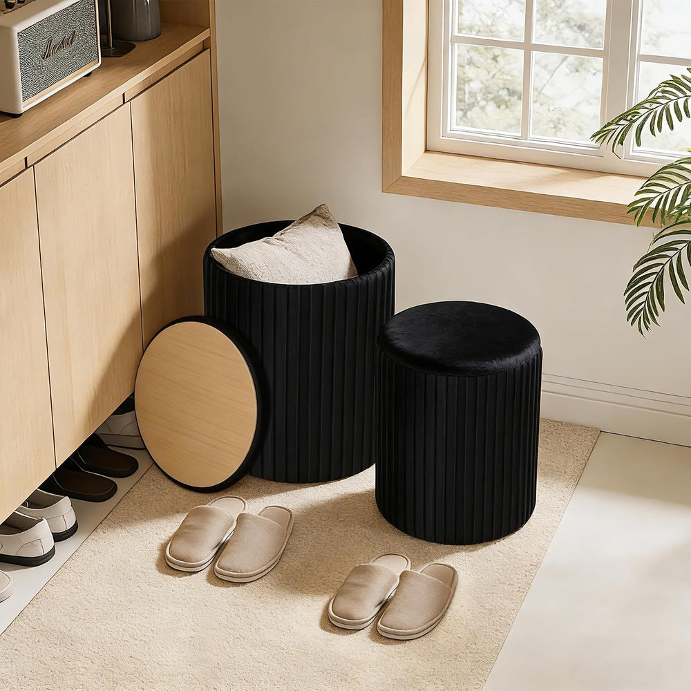 DUMOS Round Ottomans with Storage Set of 2, Vanity Stool, Foot Stool
