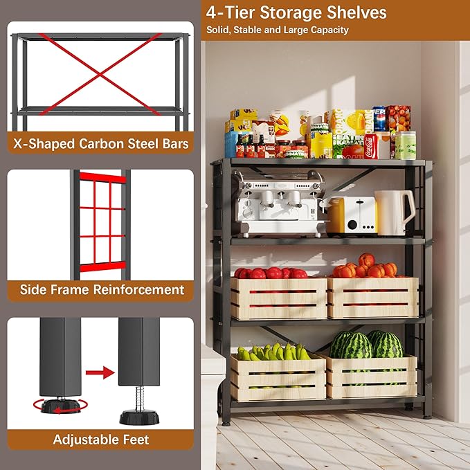 GIOTORENT 4-Wire Heavy-Duty Shelf, Standing Storage Shelves, Metal Shelving