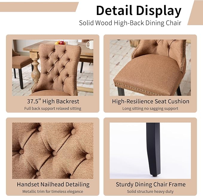 Modern Dining Chairs Set of 4, Tufted Upholstered Dining Chairs with Solid Wo...