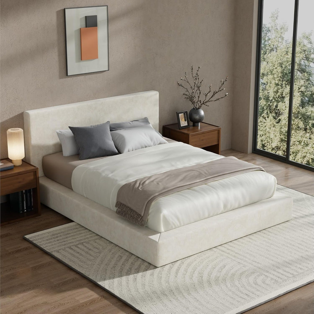 RECCI AirFrame Full Size Upholstered Bed Frame with Plush Padded Headboard