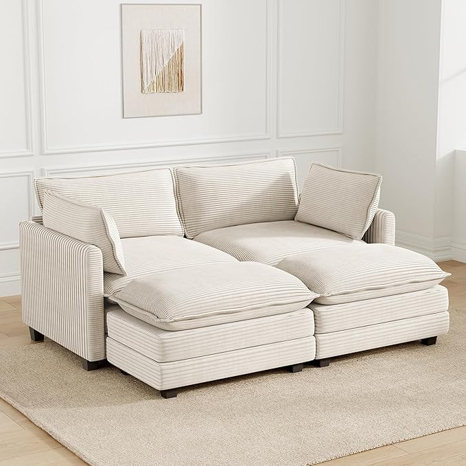 78'' Modular Sectional Cloud Couch with 2 Movable Ottoman, 4 Seat Com...