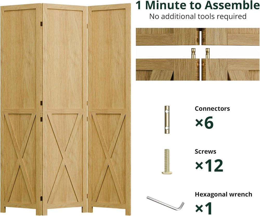 Cozy Castle Wood Room Divider, 3 Panel 66.9 Inch Privacy Screen, Folding Wall...